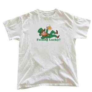 White Gildan "Are we feeling lucky?" leprechaun Graphic Cotton Tee #unisex